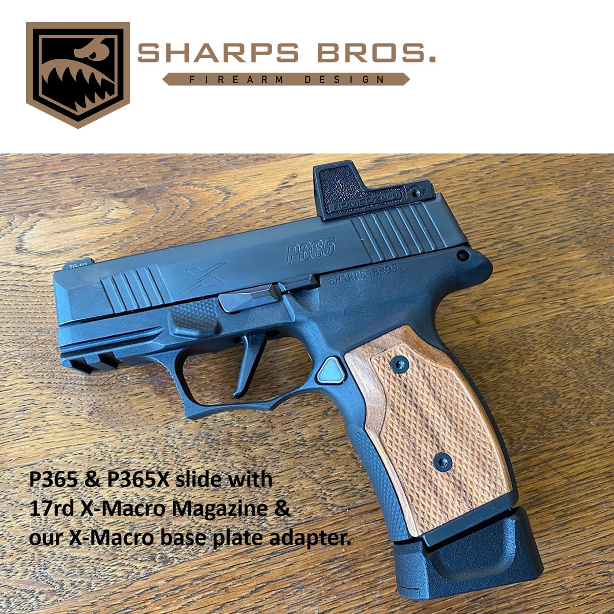 Sharps SBGM01-G2 365 Improved SIG P365X/XL Grip, Black w/ Brazilian Cherry Grips image 2